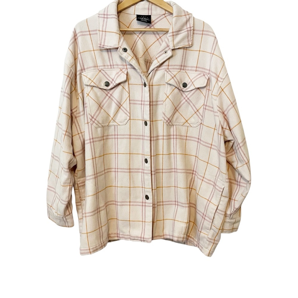 HFX Pink Orange Cream Plaid Snap Up Long Sleeve Shacket Jacket Women’s Size‎ XXL